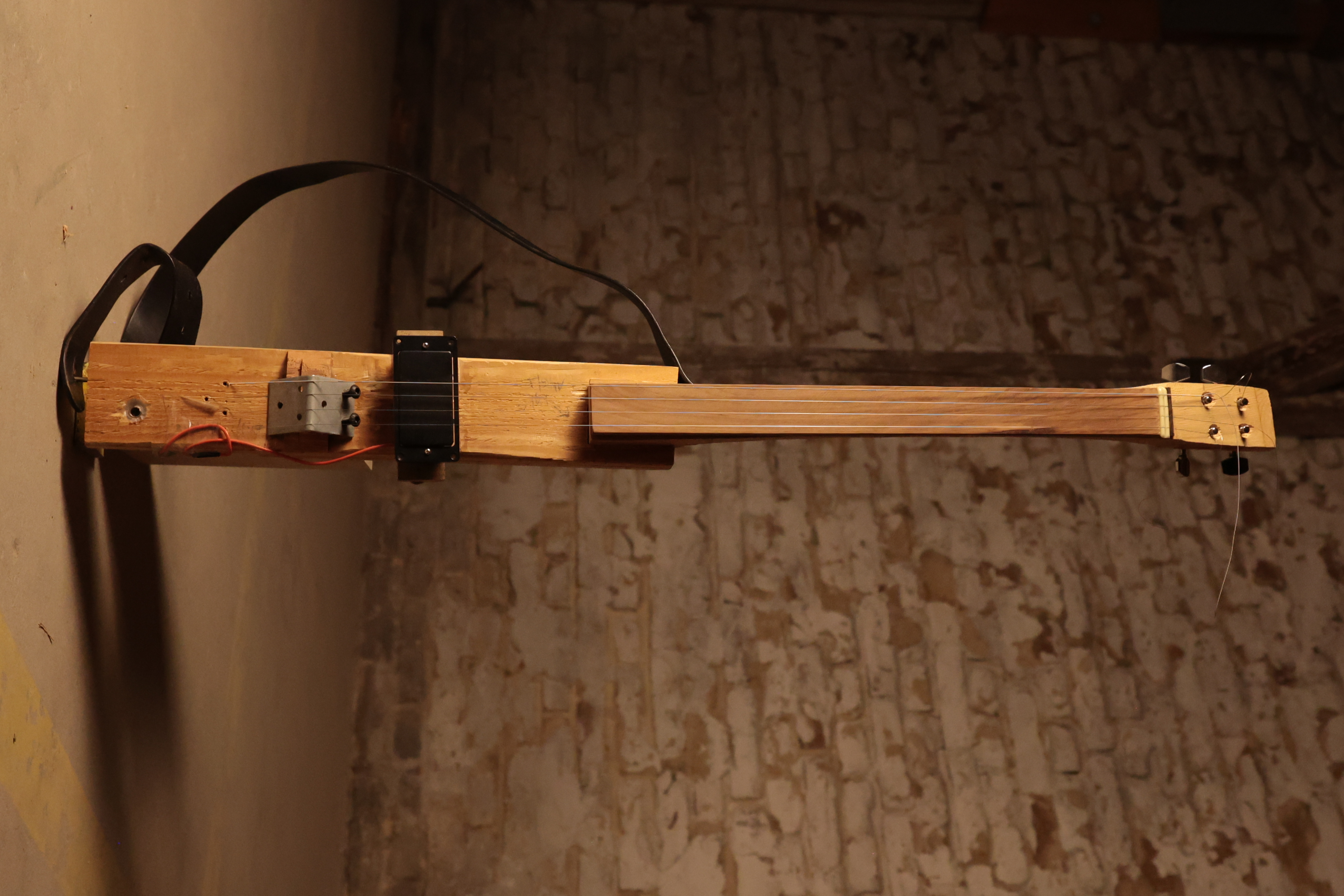A wooden scrap-built bass
